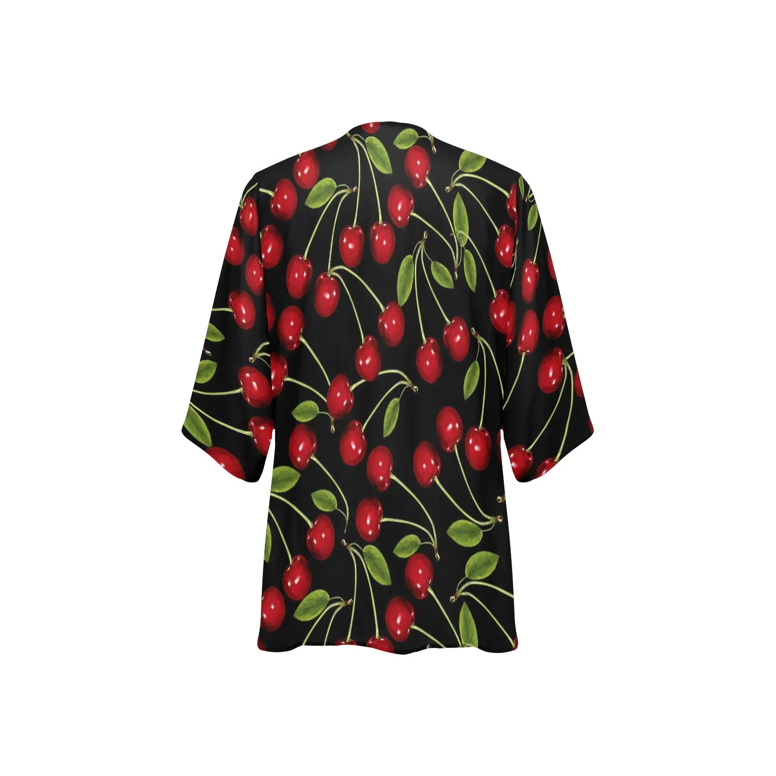 CHERRY BOMB PRINT 3 Women's Kimono Chiffon Cover Up (Model H51)