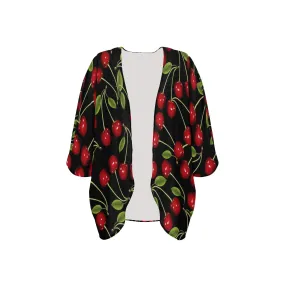 CHERRY BOMB PRINT 3 Women's Kimono Chiffon Cover Up (Model H51)