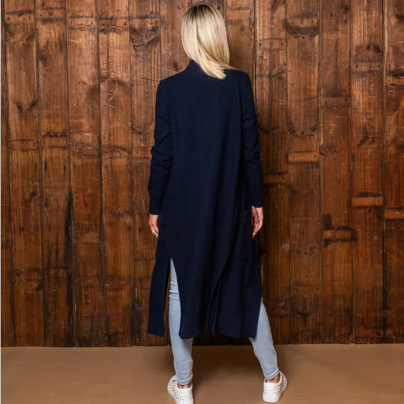 Cosy Moss Stitch Maxi Cardigan Midnight