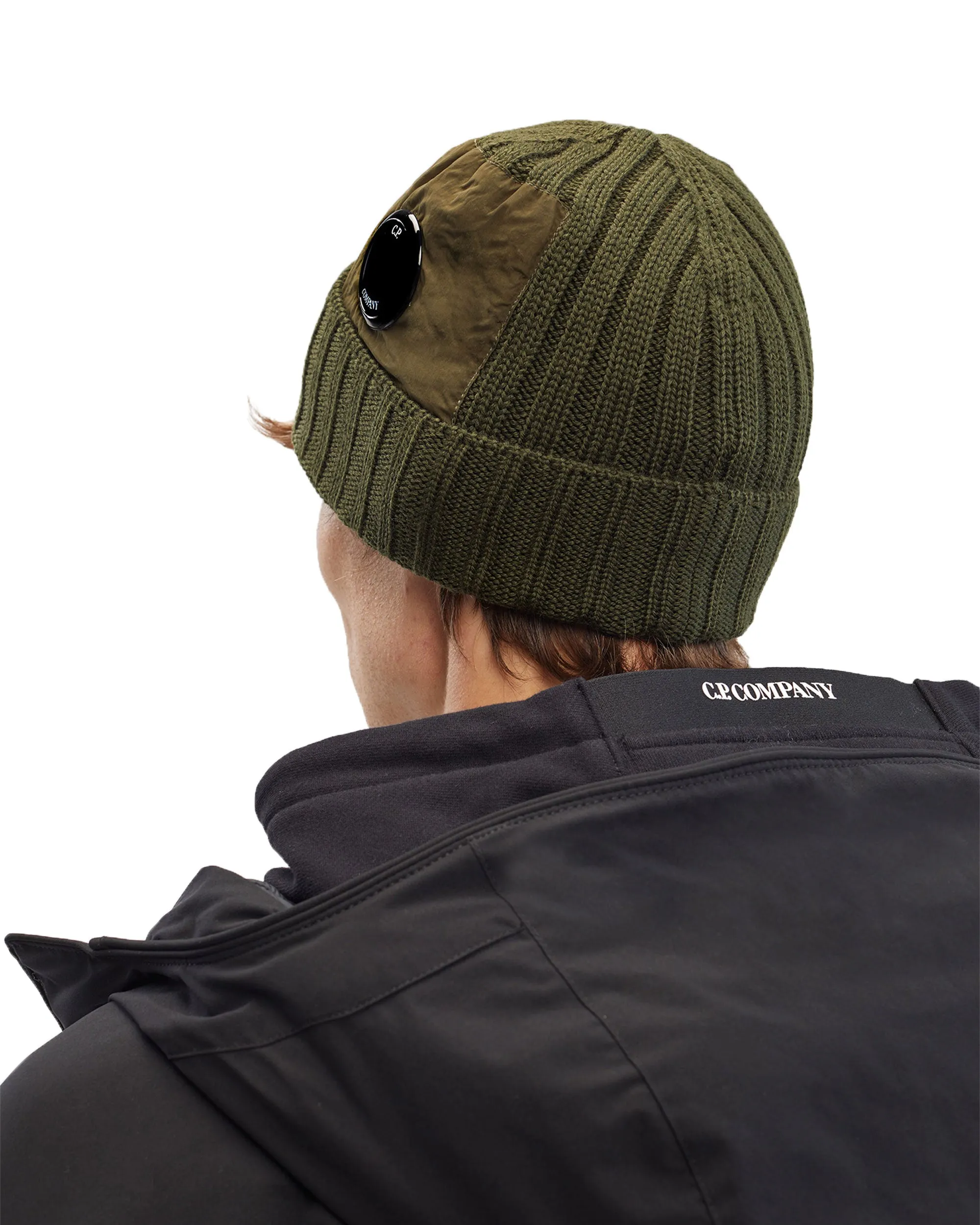 CP Company Extrafine Merino Wool Side Lens Beanie Ivy Green