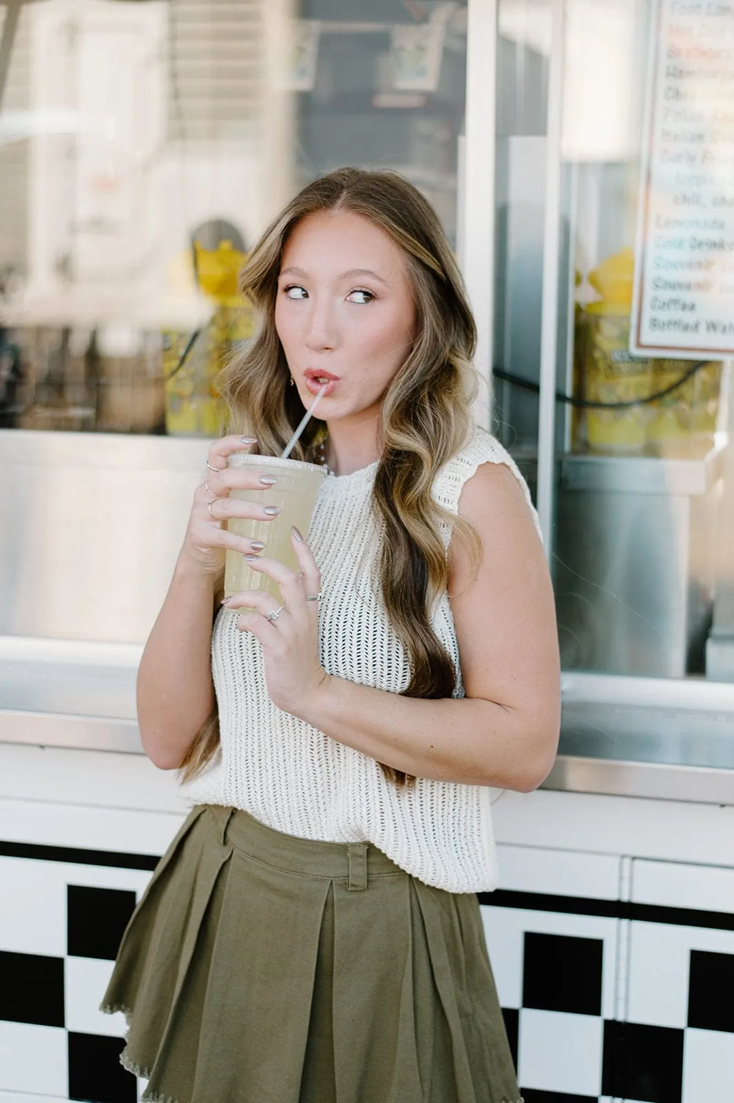 Cream Sleeveless Knit Top