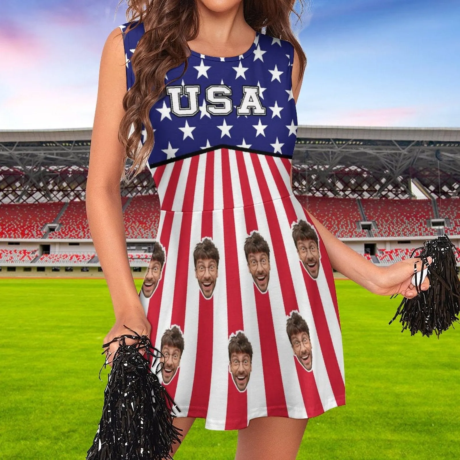 Custom Face USA Cheerleader Costume Cheerleading Uniform Outfit