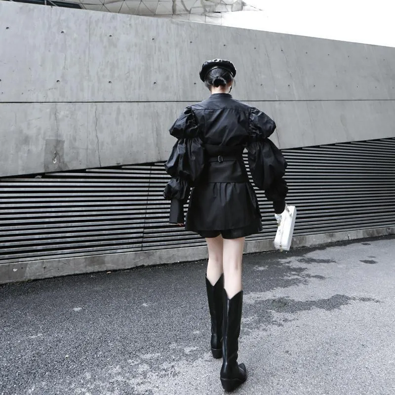 Daoko Pleated Puff Long Sleeve Shirt - Black