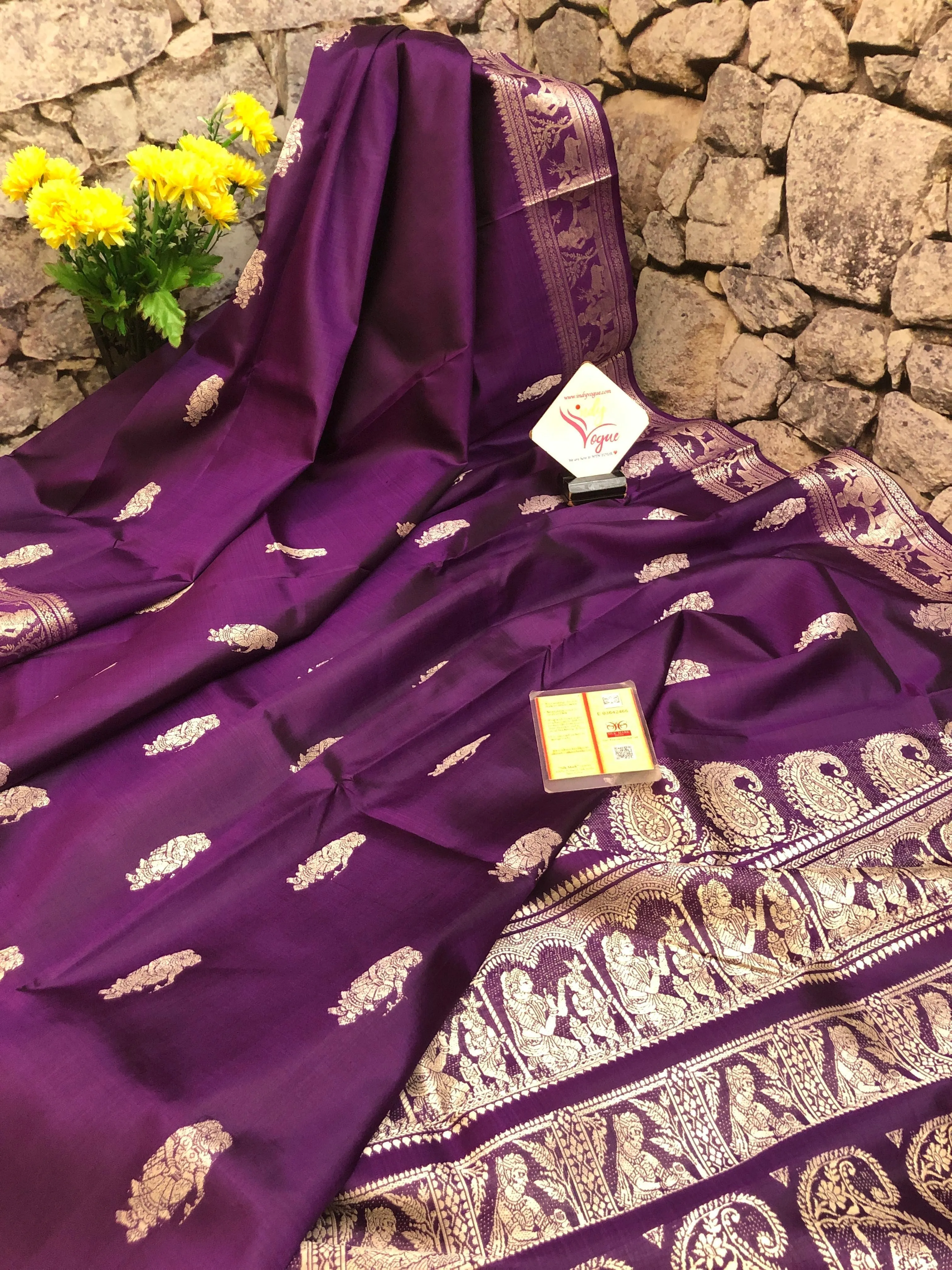 Dark Violet Color Pure Baluchari Silk Saree