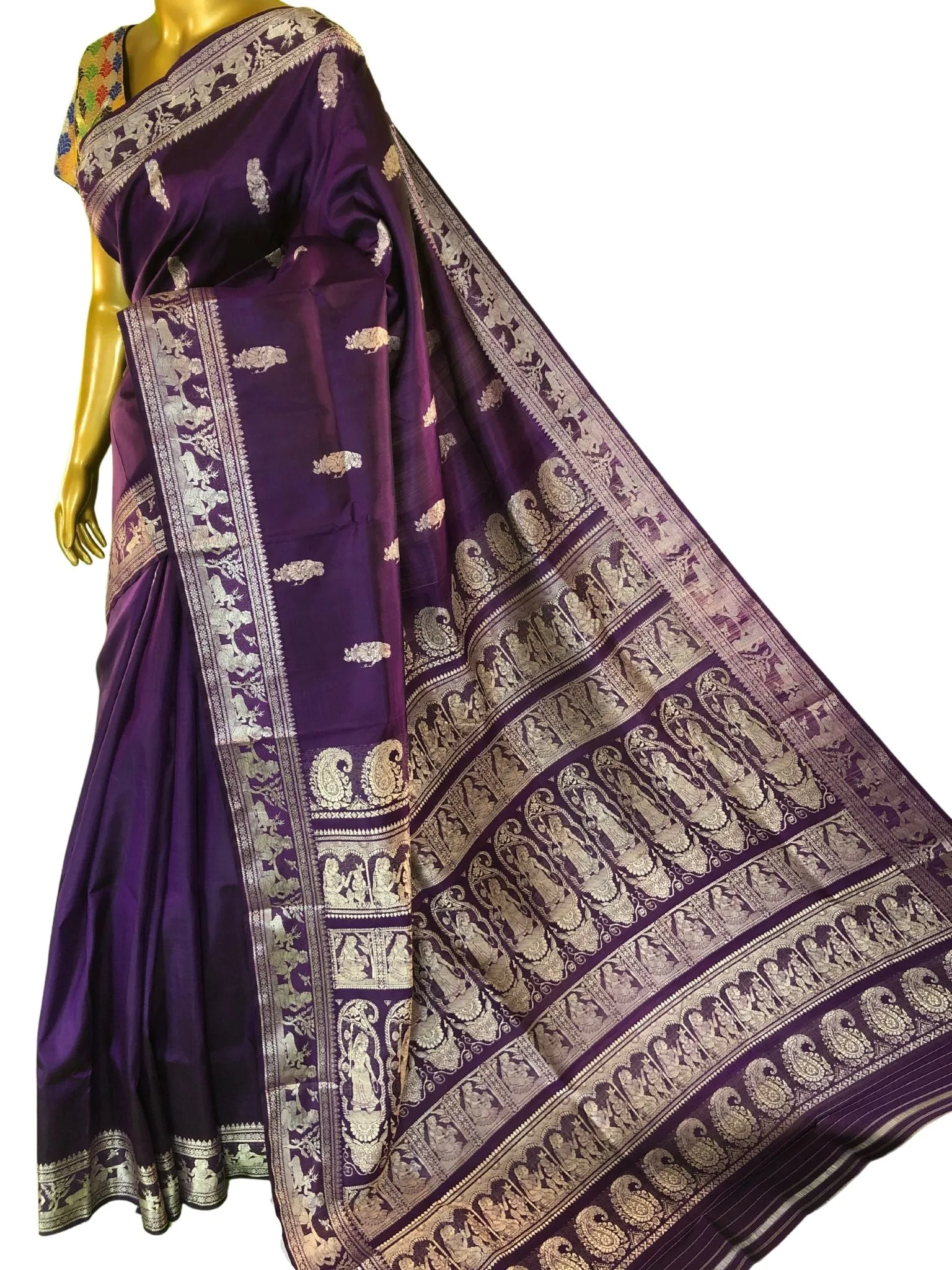 Dark Violet Color Pure Baluchari Silk Saree