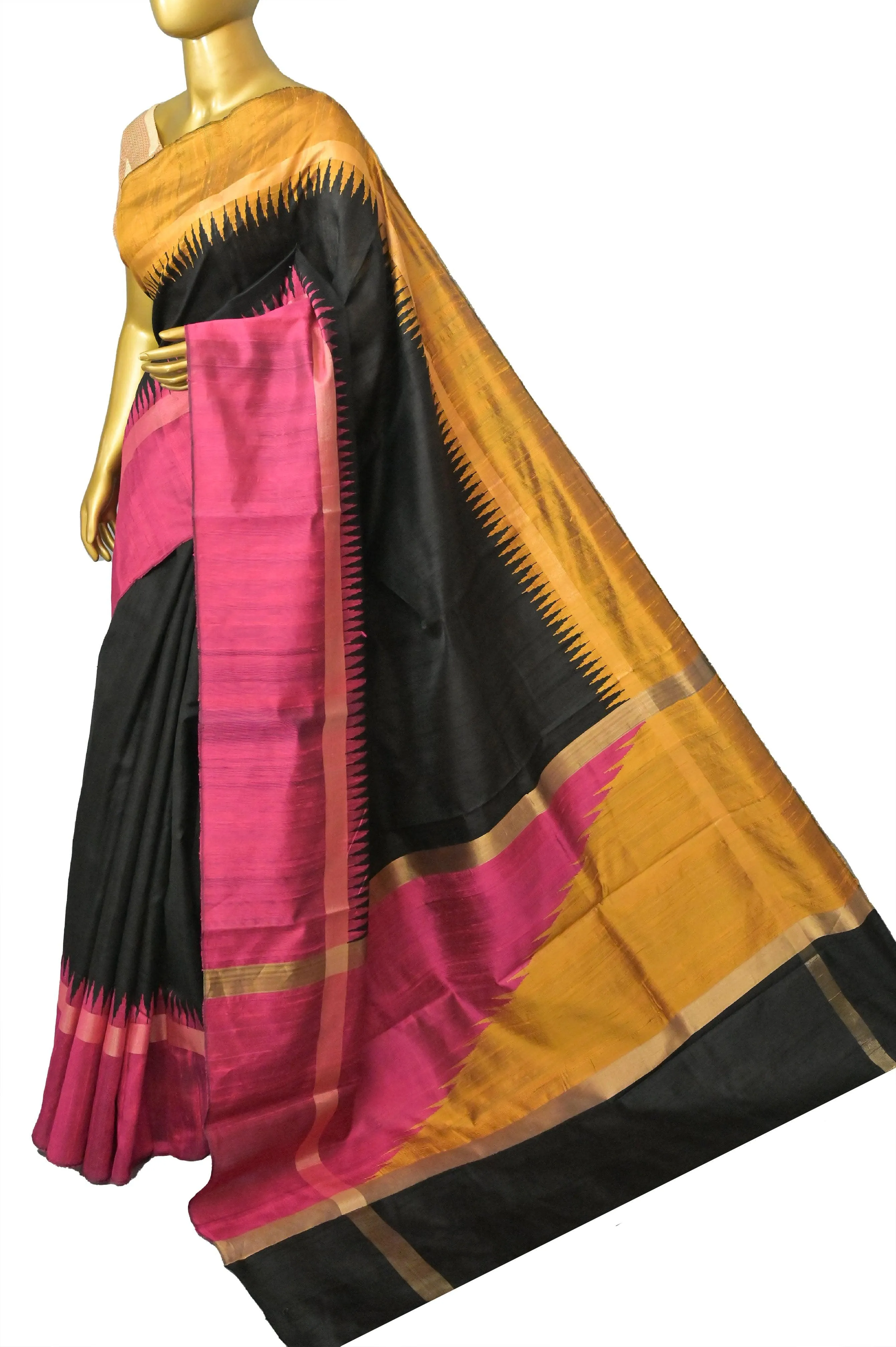 Deep Black Color Raw Silk Saree with Ganga Jamuna Border