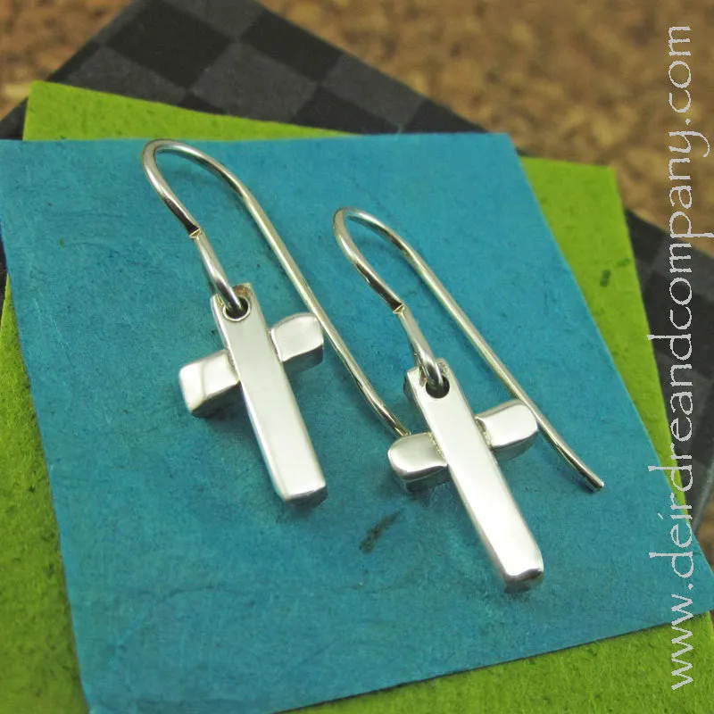 Delicate Cross Earrings in Sterling Silver