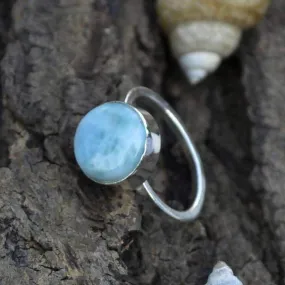 Dominican Larimar Gemstone Ring- Handmade Artisan Ring- 925 Sterling Silver Ring- Larimar Gemstone Ring- Valentine Gift Ring- Round Larimar, Dominican Larimar Jewelry, Nickel Free Jewelry