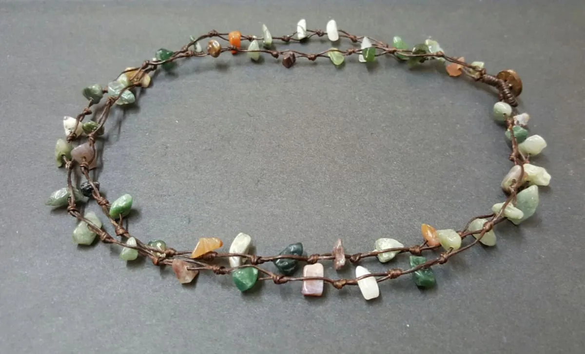 Double Strand Chip Jasper Bohemian Summer Beach Chip Stone Necklace