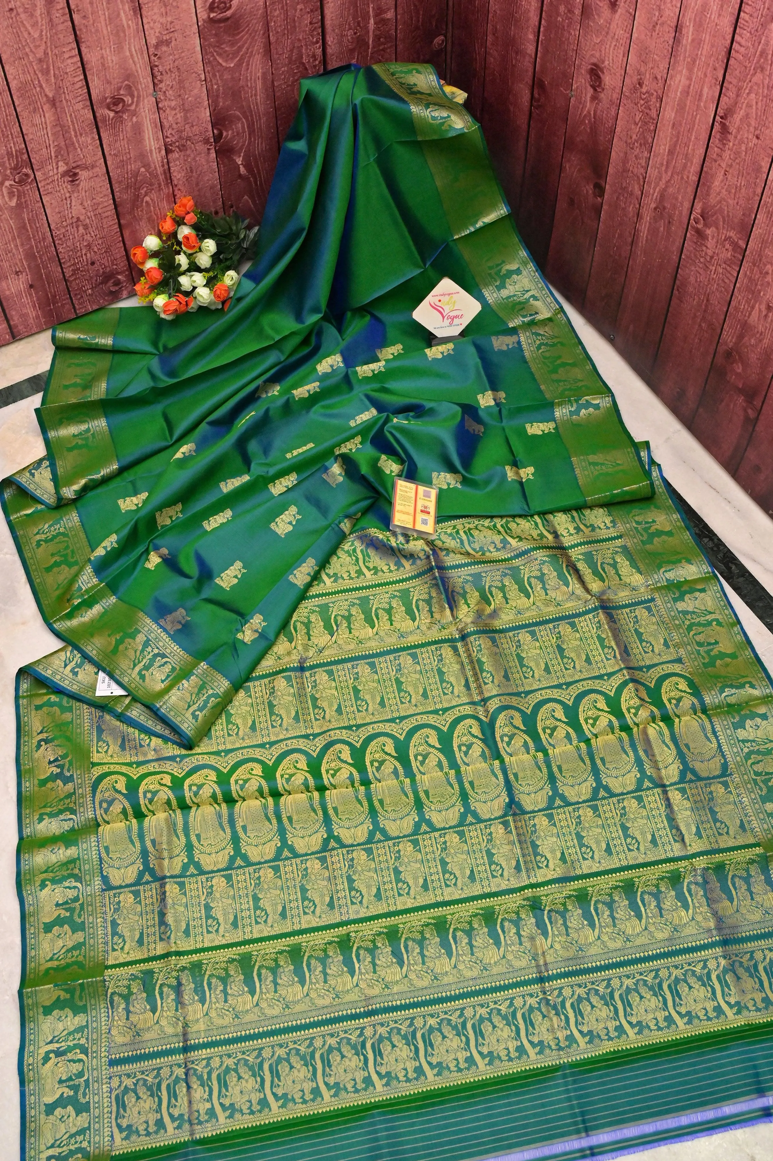 Dual-Tone Green and Blue Pure Baluchari with Meenakari Work