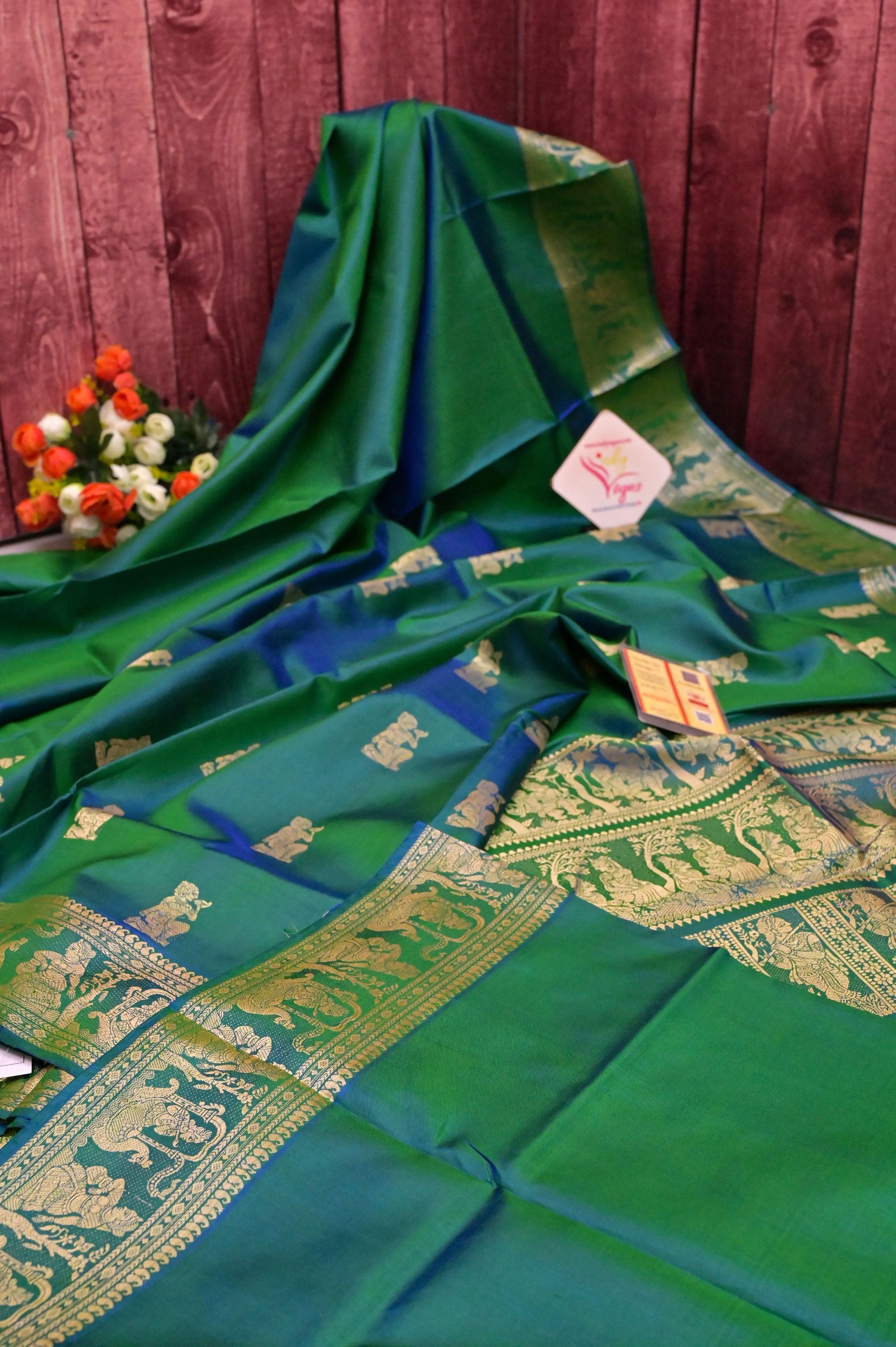 Dual-Tone Green and Blue Pure Baluchari with Meenakari Work