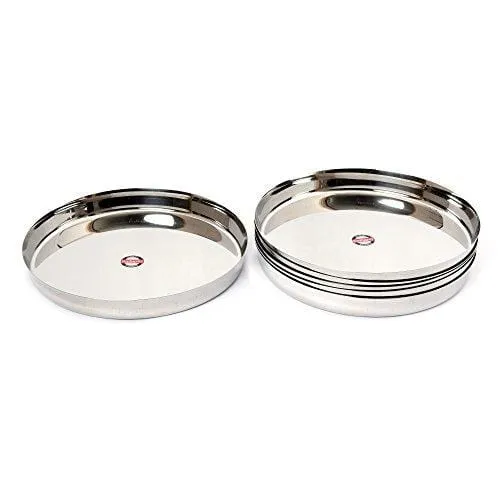 Embassy Plain Khumcha Spl / Dinner Plate, Size 11, 22.9 cms (Pack of 6, Stainless Steel)