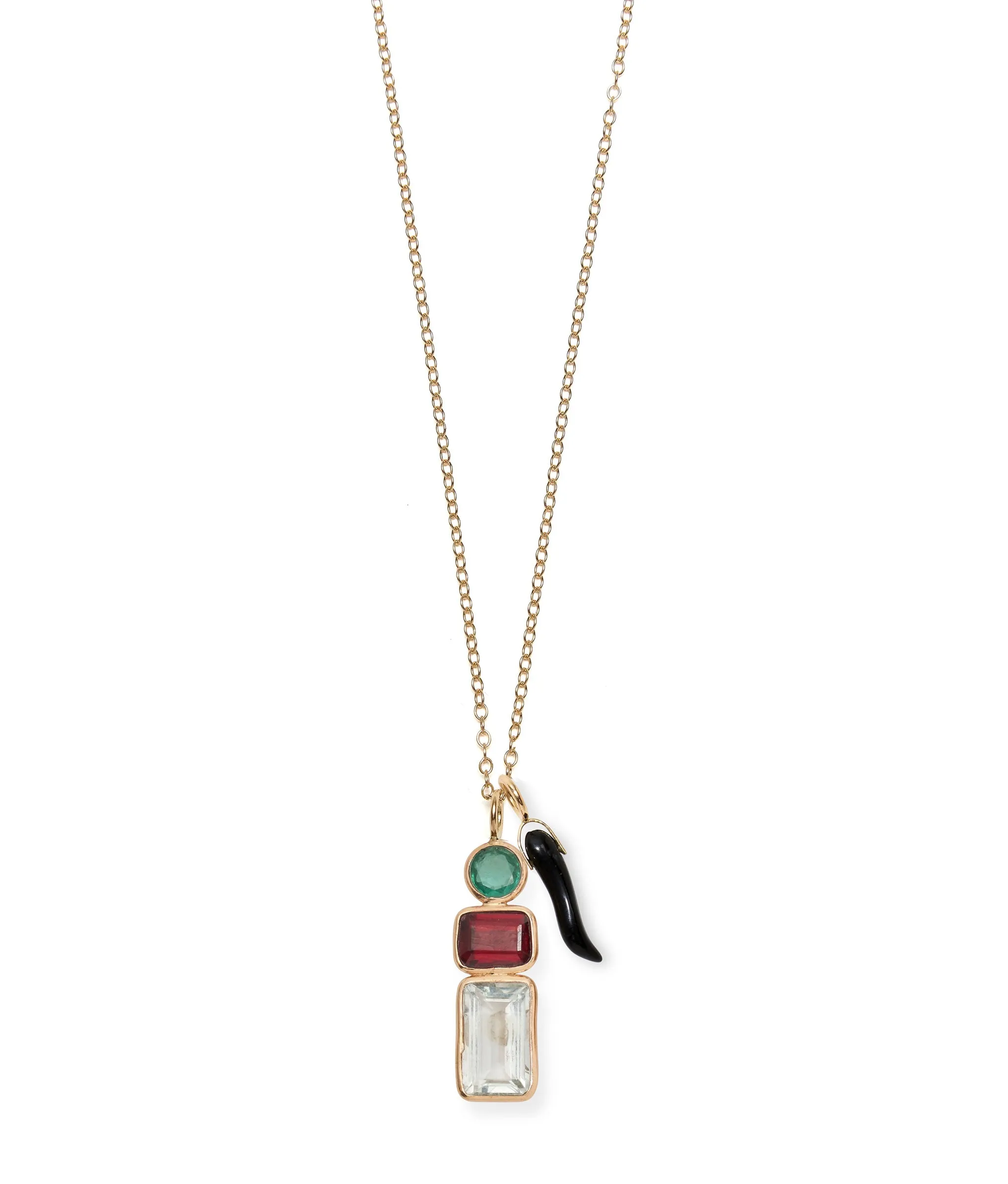 Emerald, Garnet & Green Amethyst 14k Gold Necklace Charm