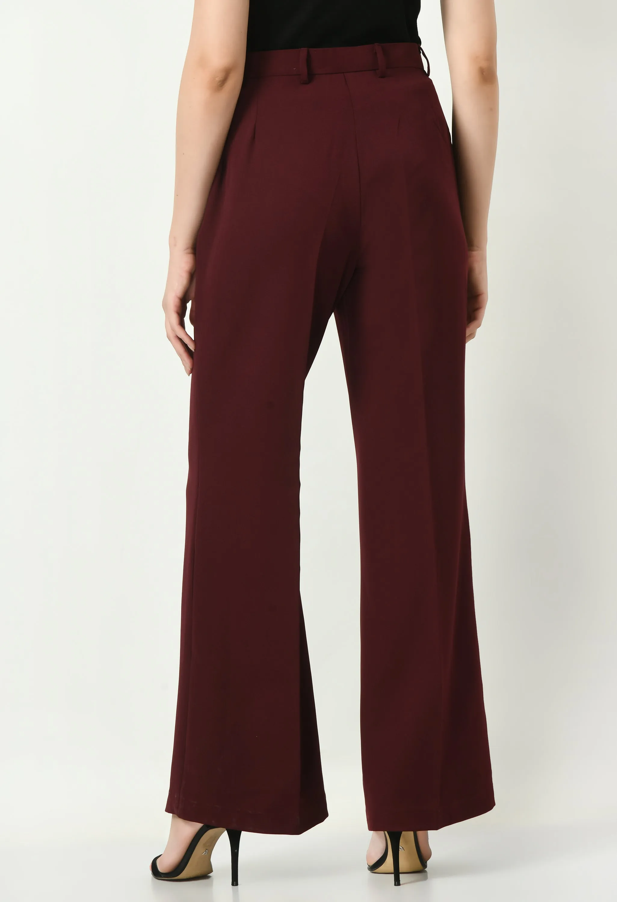 Exude Eminence Solid Bootcut Trousers (Wine)