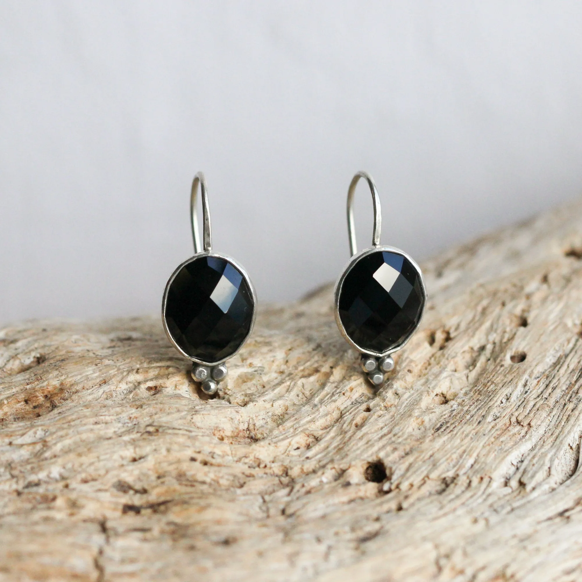 Faceted Black Onyx Piper Earrings - .925 Sterling Silver