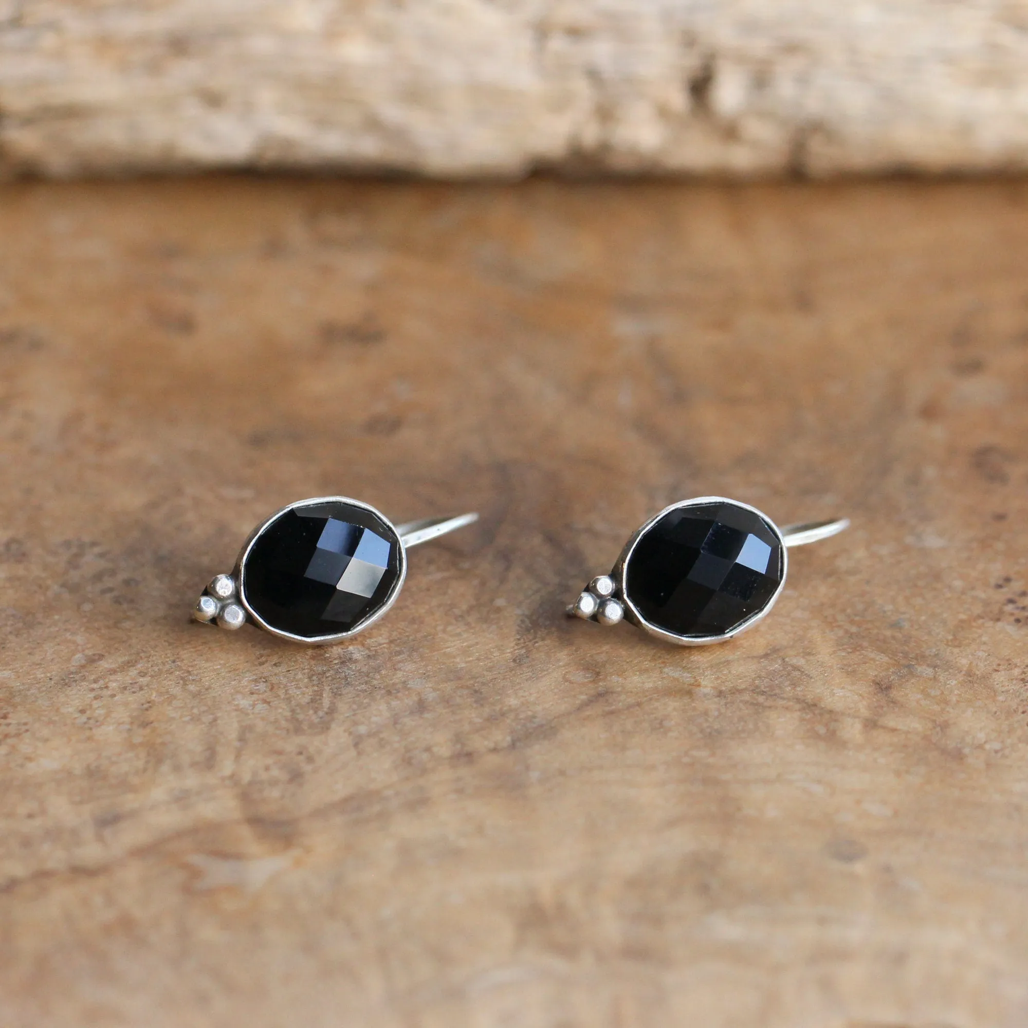 Faceted Black Onyx Piper Earrings - .925 Sterling Silver