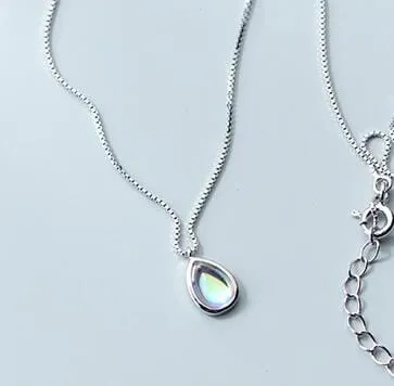 Fashion Sweet Beautiful Waterdrop Opal Pendant Necklace - 925 Sterling Silver