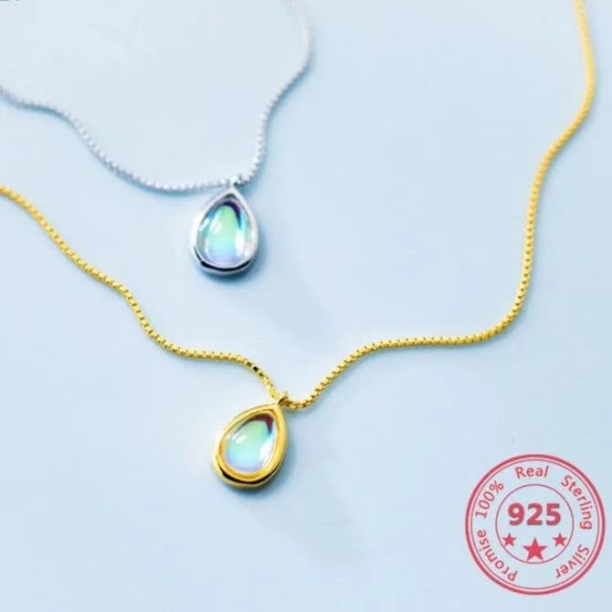 Fashion Sweet Beautiful Waterdrop Opal Pendant Necklace - 925 Sterling Silver