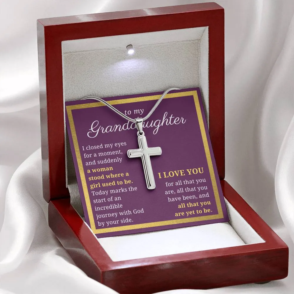 Gift For Granddaughter, Confirmation or Baptism Journey With God Stainless Steel Cross Necklace