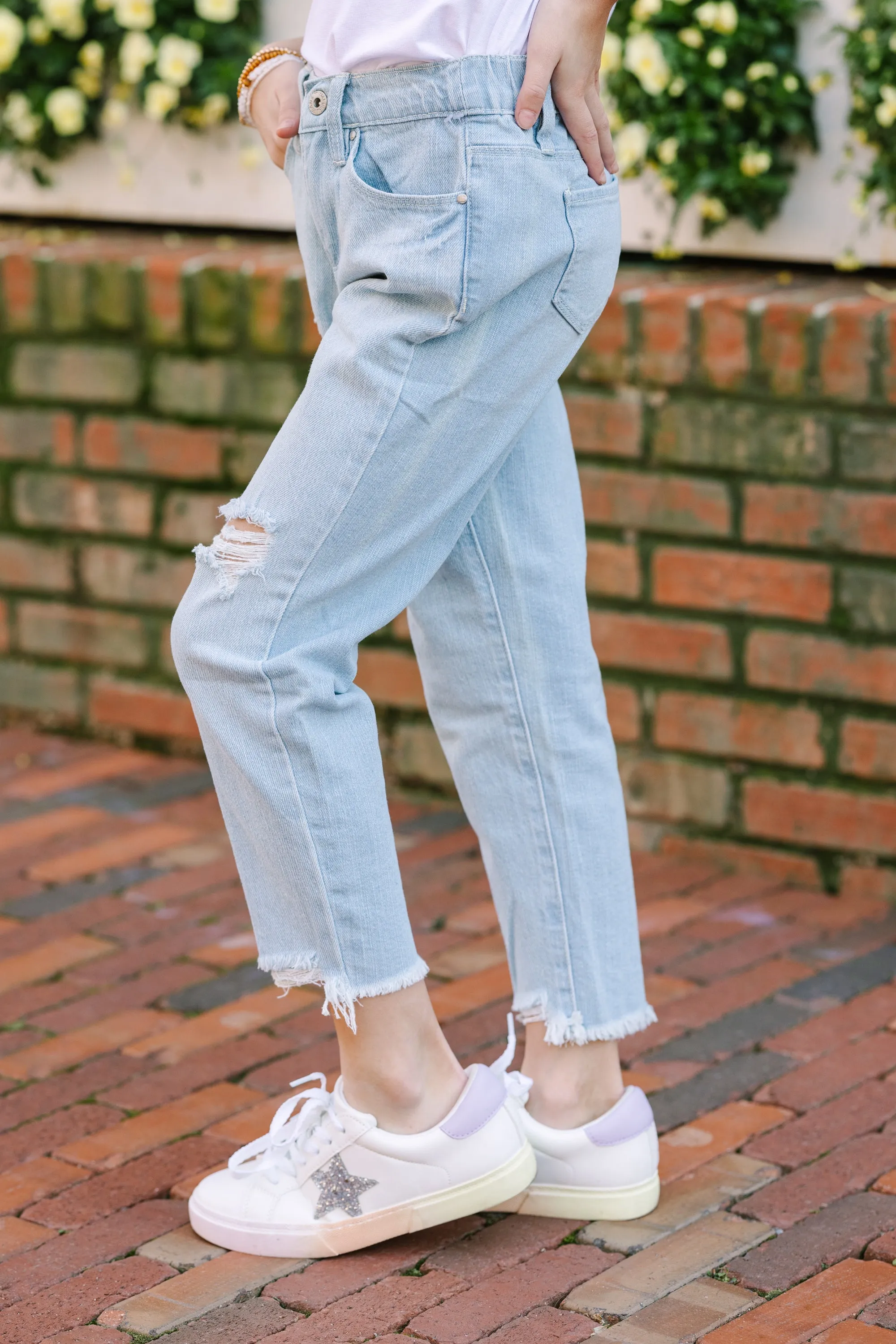 Girls: Live Your Life Ripped Extra Light Wash High Waist Relaxed Fit Jeans