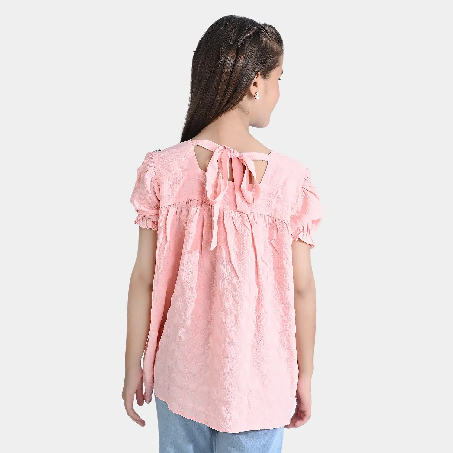 Girls Poly Cotton Casual Top Flora-Peach