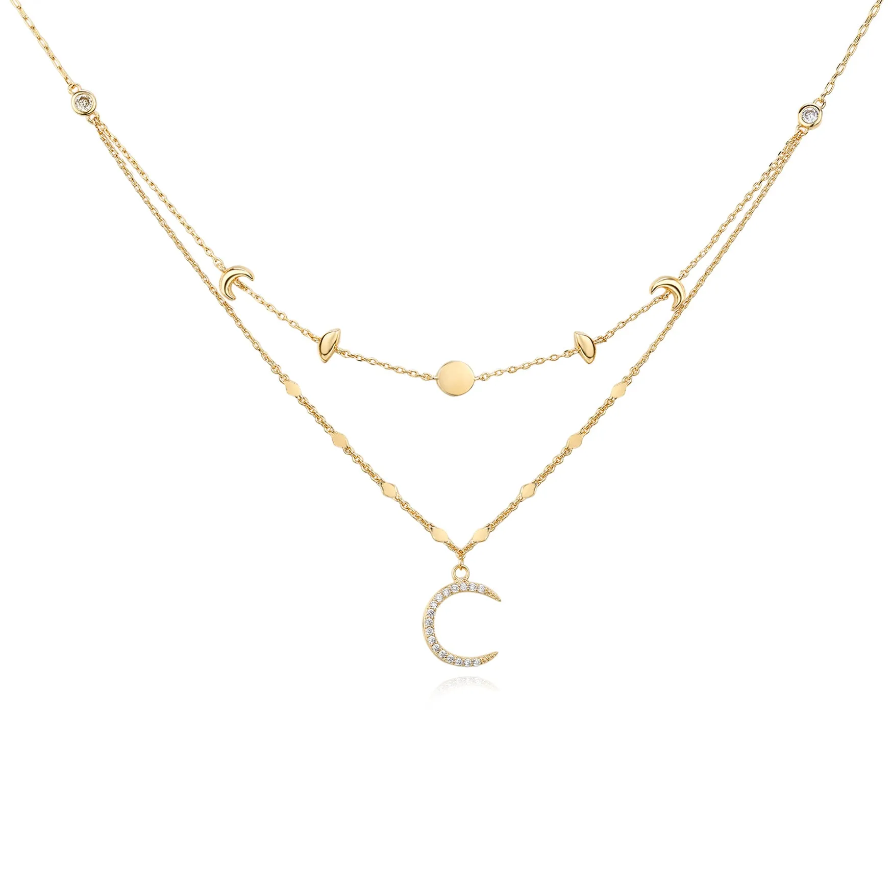 Gold Layered Necklace - Moon Phases