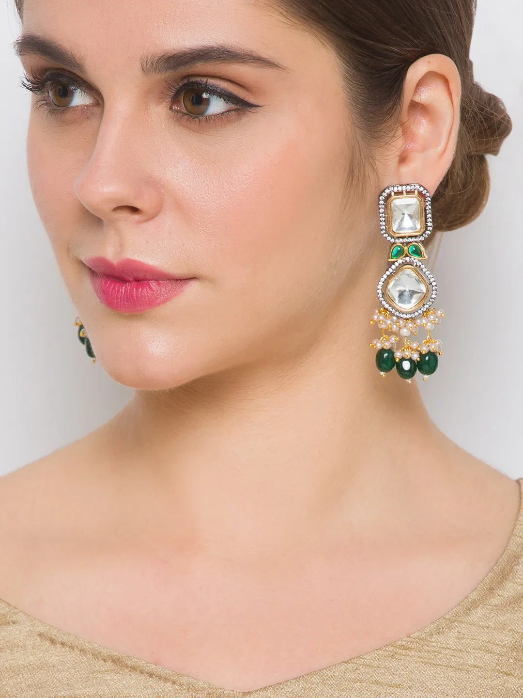 Golden, Pearly White, Green,  Kundan Polki, Necklace Set