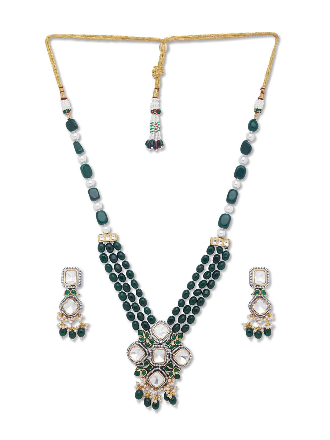 Golden, Pearly White, Green,  Kundan Polki, Necklace Set