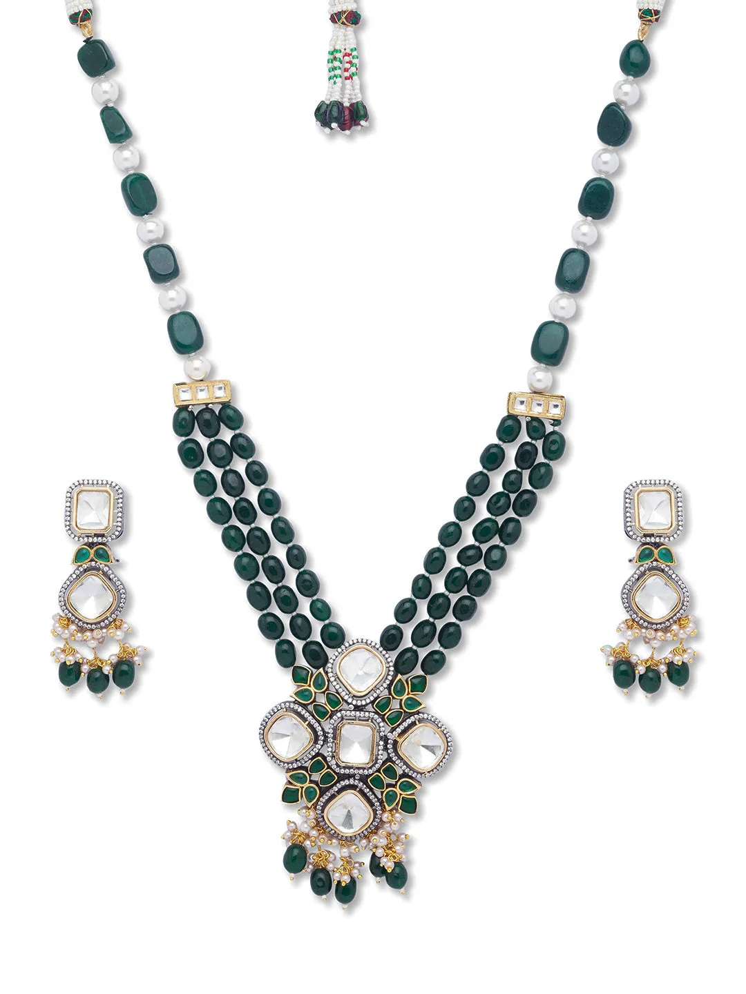 Golden, Pearly White, Green,  Kundan Polki, Necklace Set