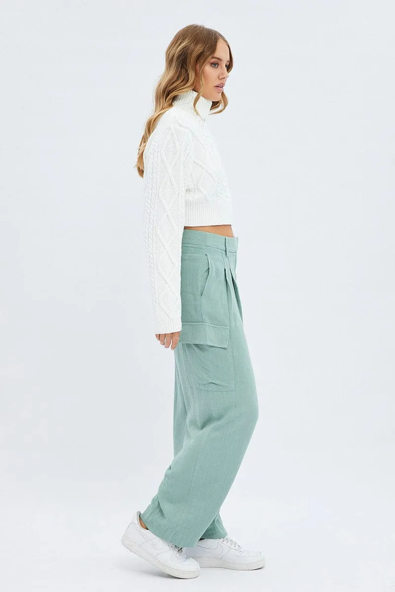 Green Cargo Pants Low Rise Wide Leg