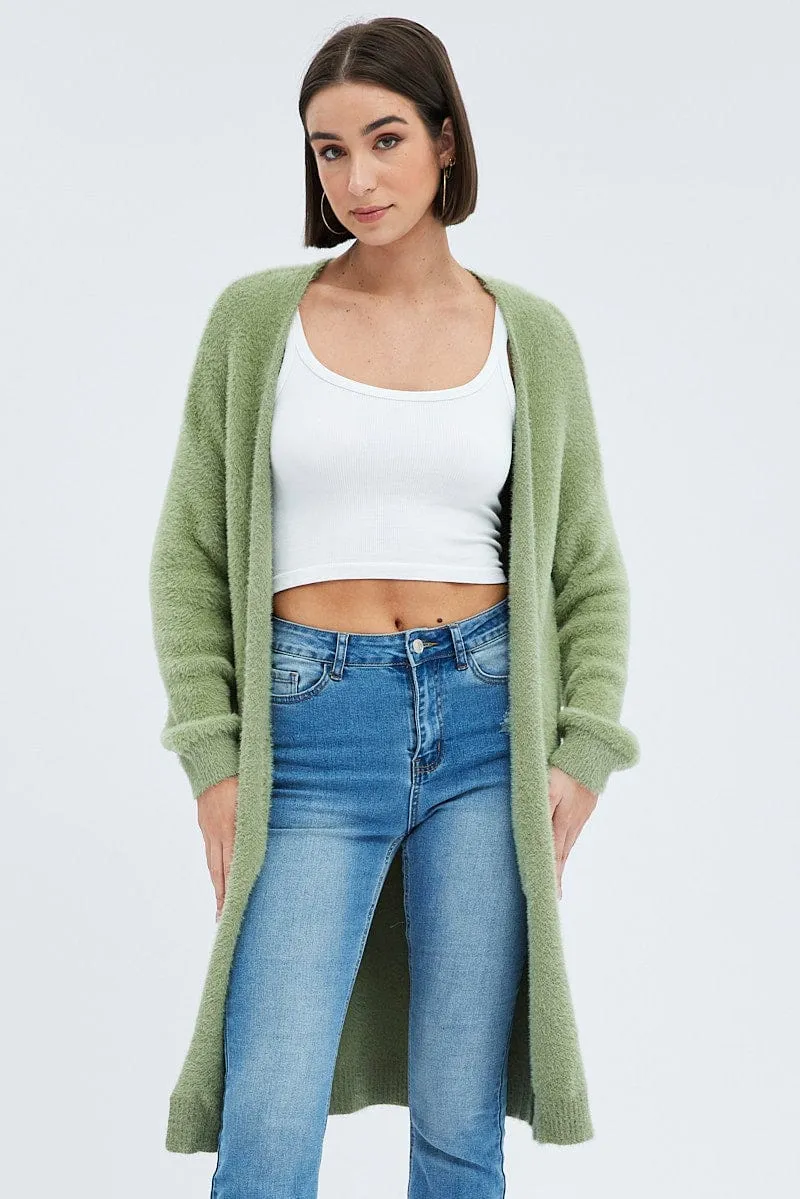 Green Longline Cardigan Fluffy