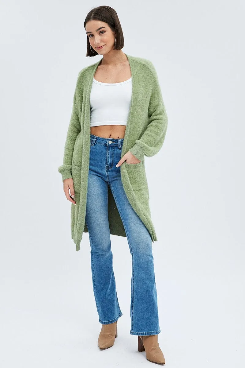 Green Longline Cardigan Fluffy