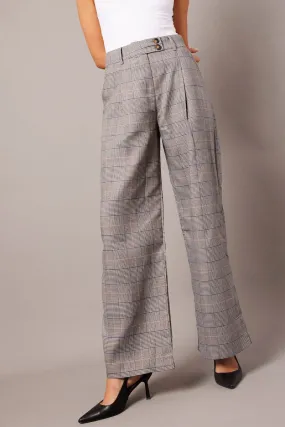 Grey Check Wide Leg Pants Tailored