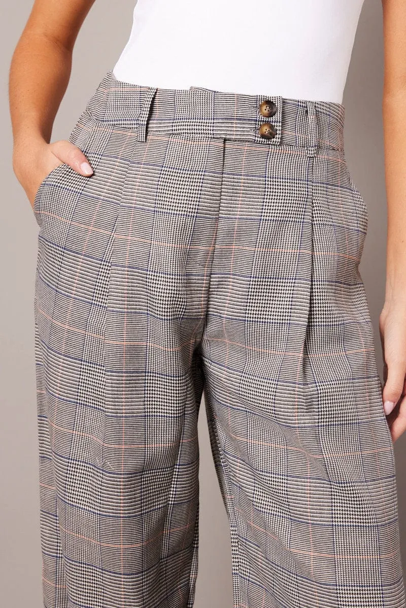 Grey Check Wide Leg Pants Tailored