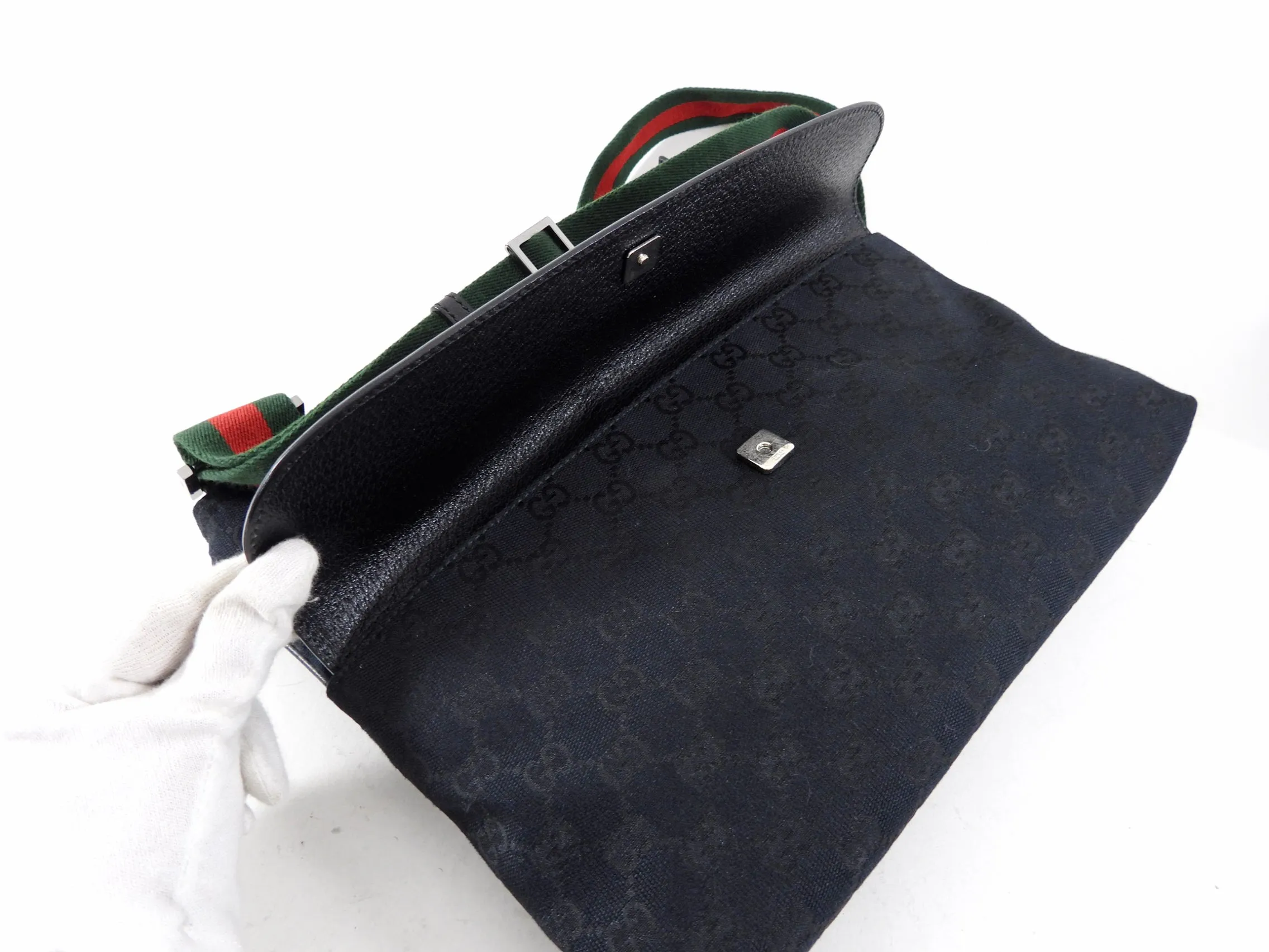 Gucci Black Monogram Canvas and Leather Messenger Bag