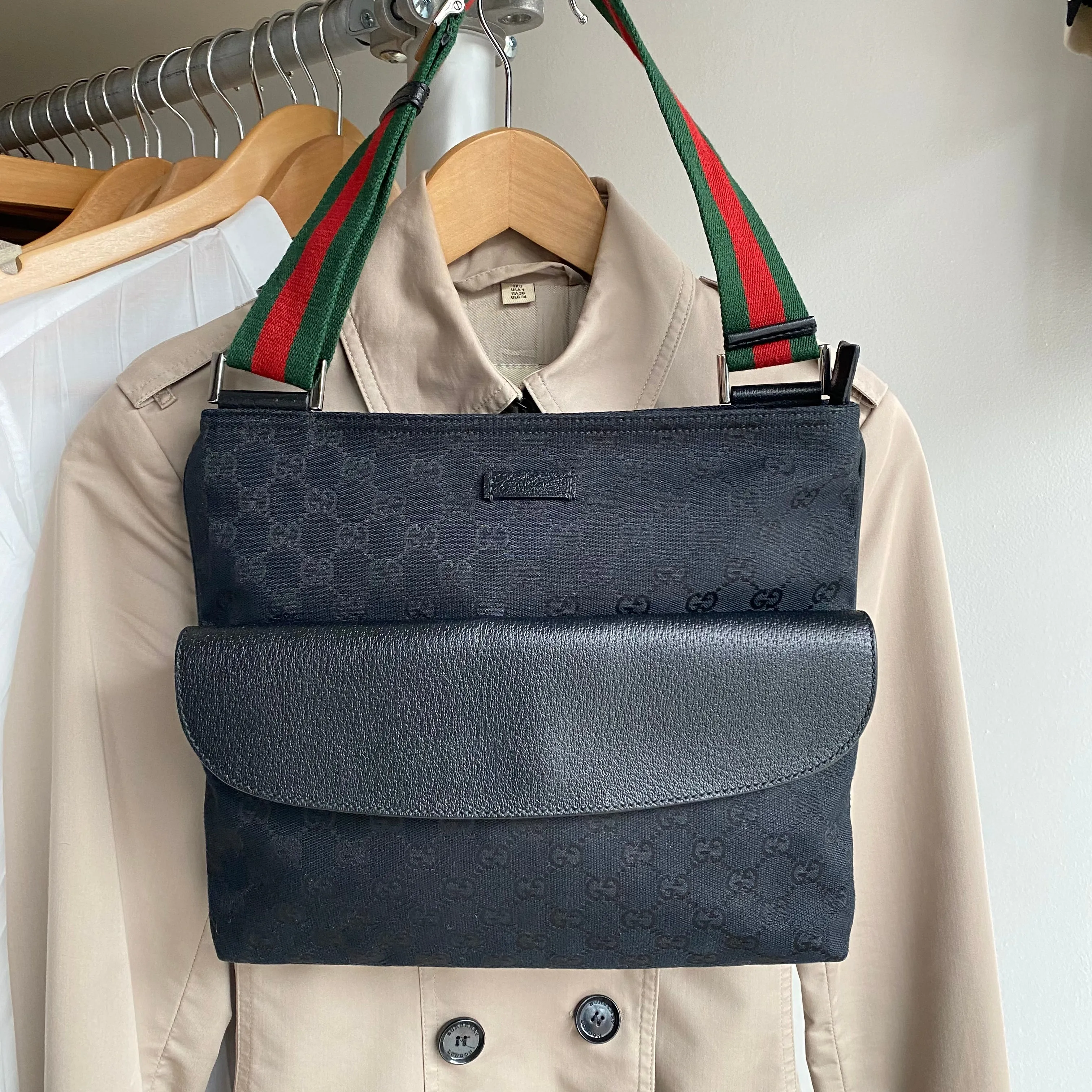 Gucci Black Monogram Canvas and Leather Messenger Bag