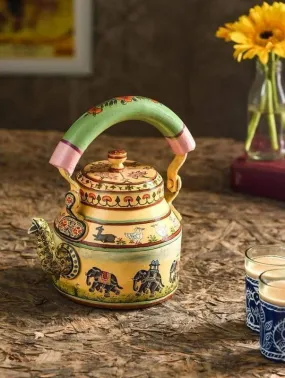 HAND PAINTED TEAPOT : WALKING ELEPHANT