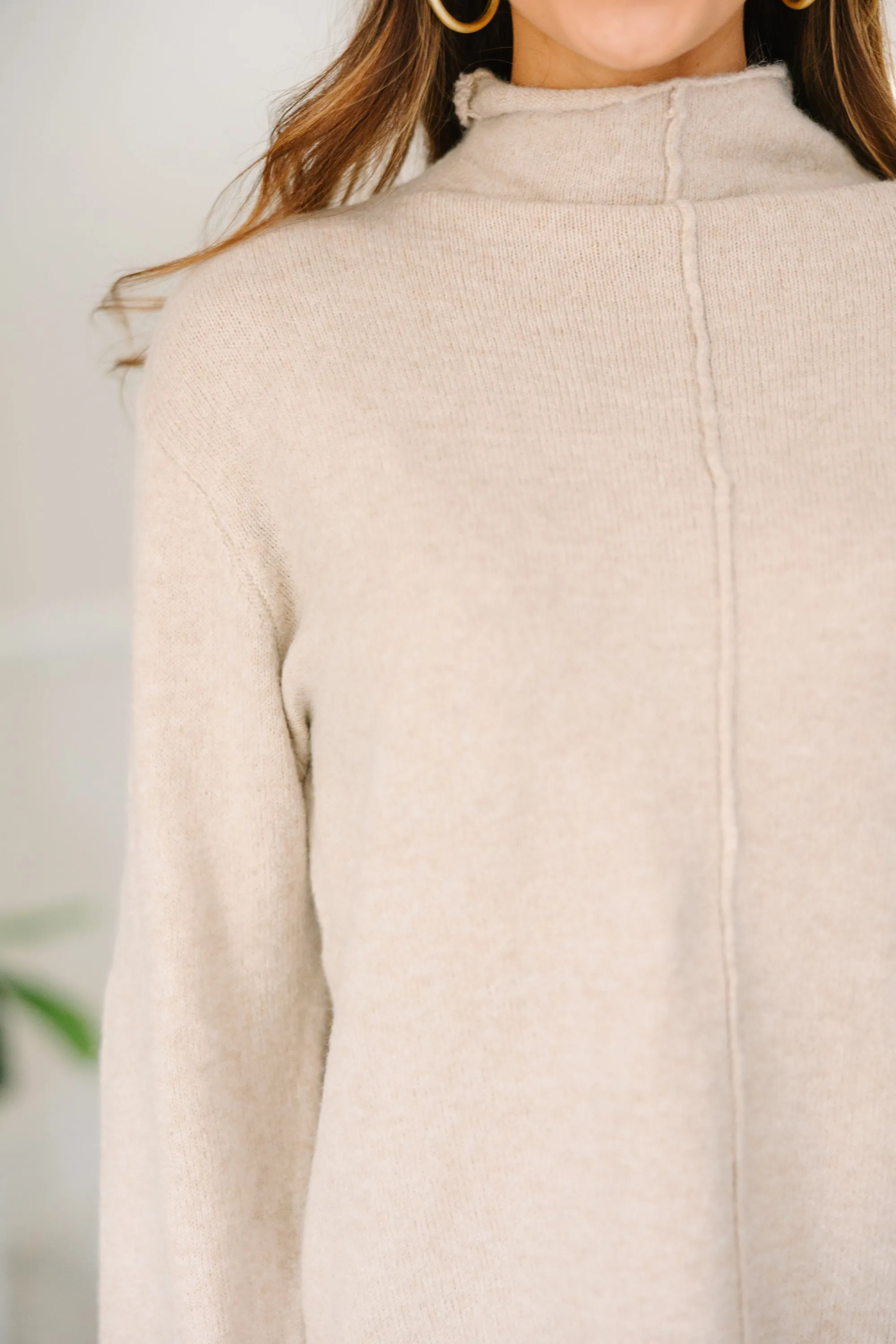 Hear It All Oatmeal Brown Mock Neck Sweater