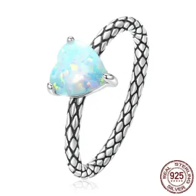 Heart Opal Snake Pattern Eternity Ring - 925 Sterling Silver