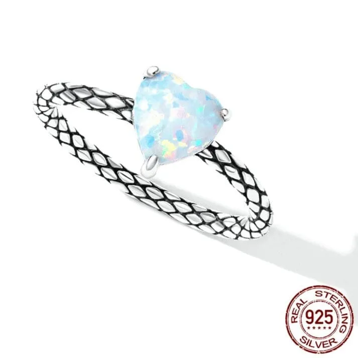 Heart Opal Snake Pattern Eternity Ring - 925 Sterling Silver