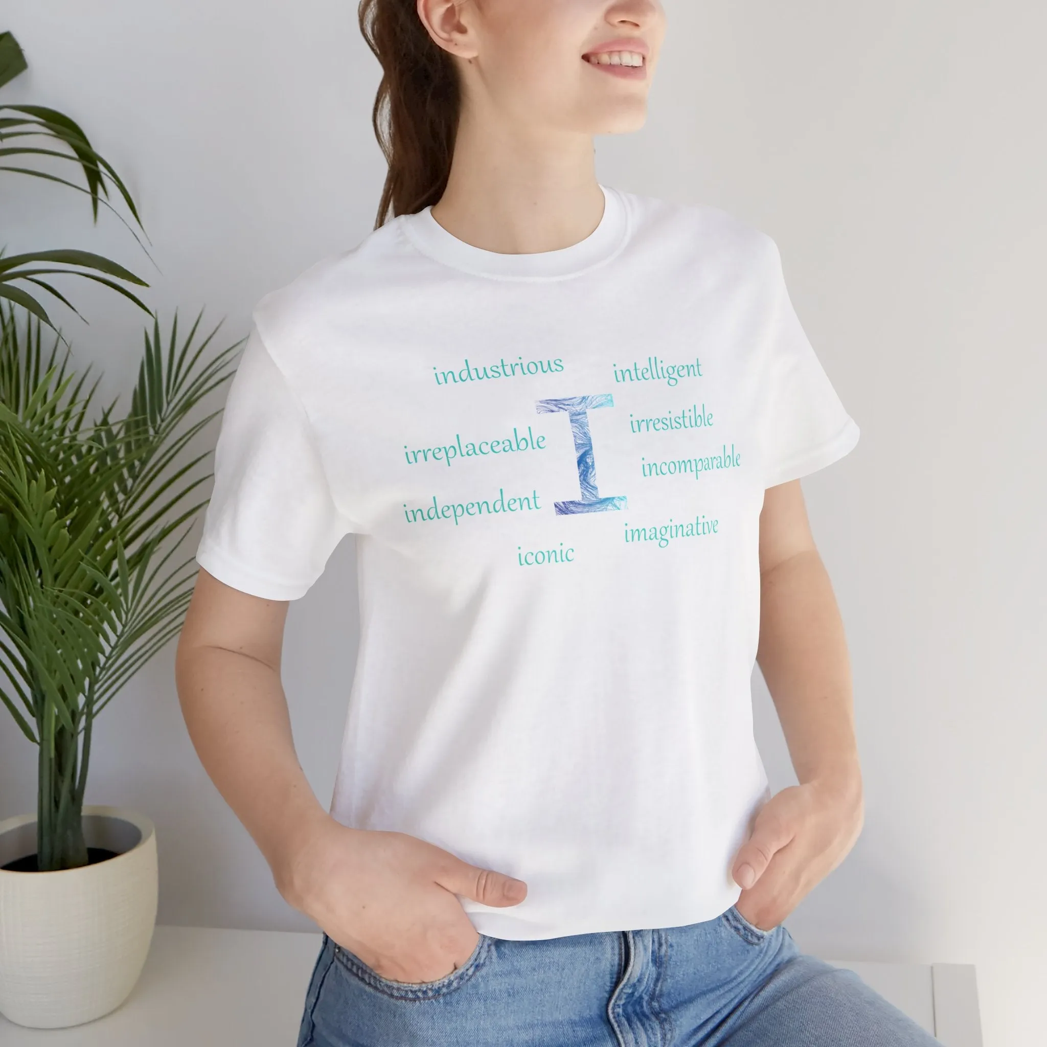 I Alphabet letter t-shirt, Initial Letter I, Optimistic, Mental Health, Self-empowerment, Monogram t-shirt