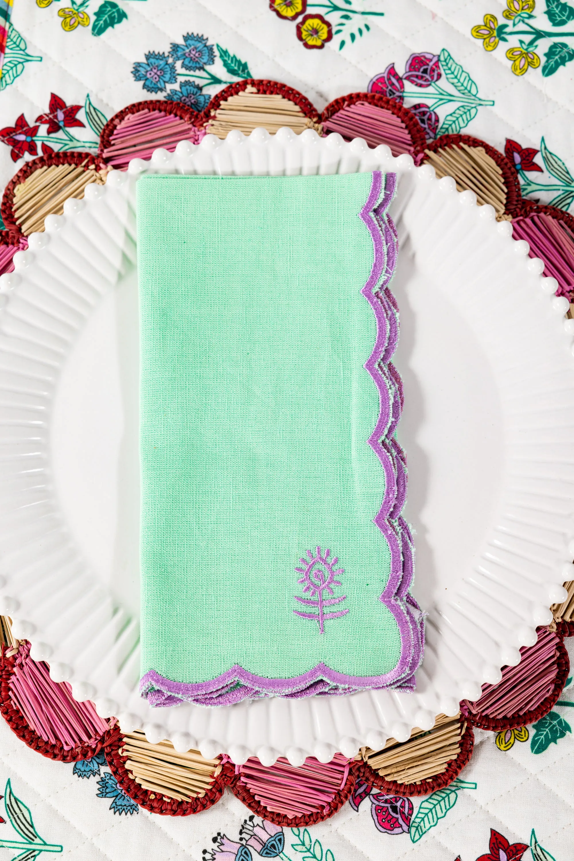 Icon Linen Napkins S/4 - Mint   Lilac