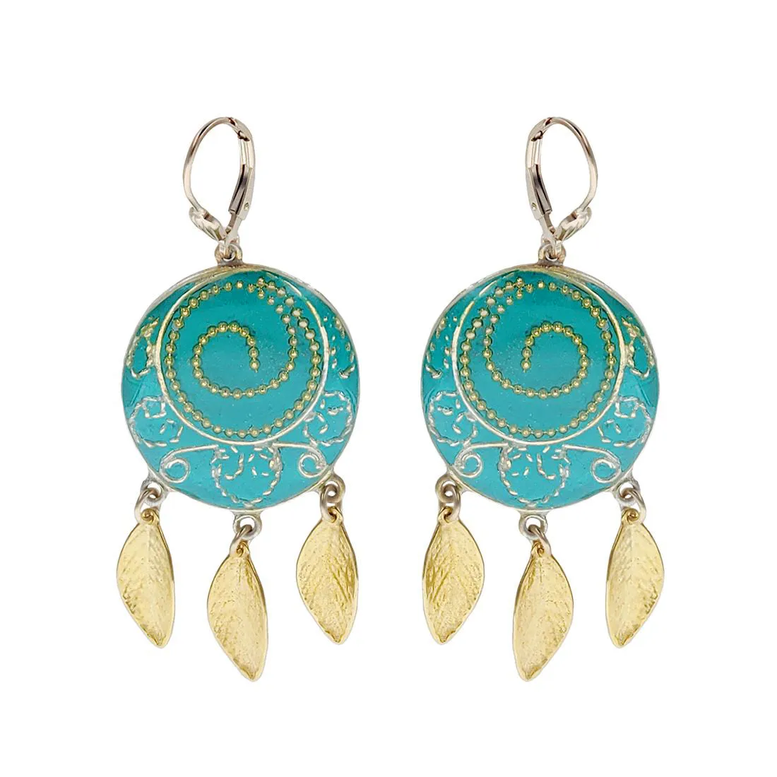 Israeli Turquoise Golden Spiral Earrings