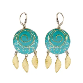 Israeli Turquoise Golden Spiral Earrings