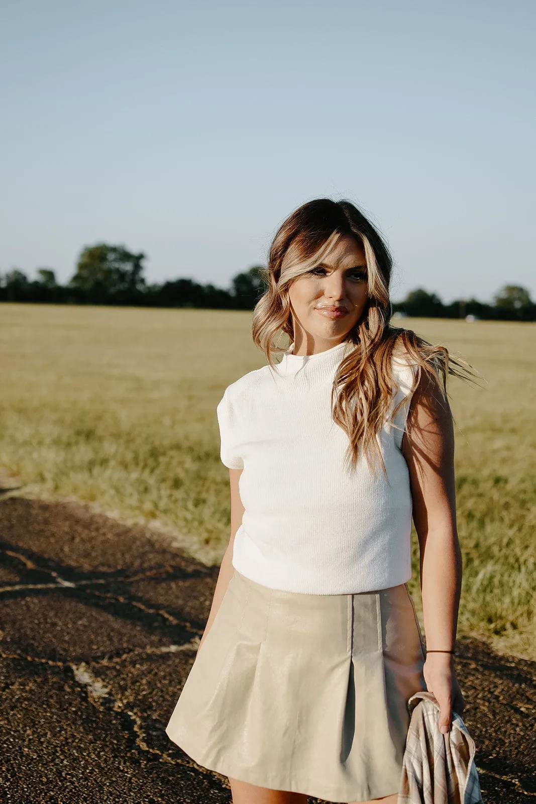 Ivory Power Shoulder Knit Top