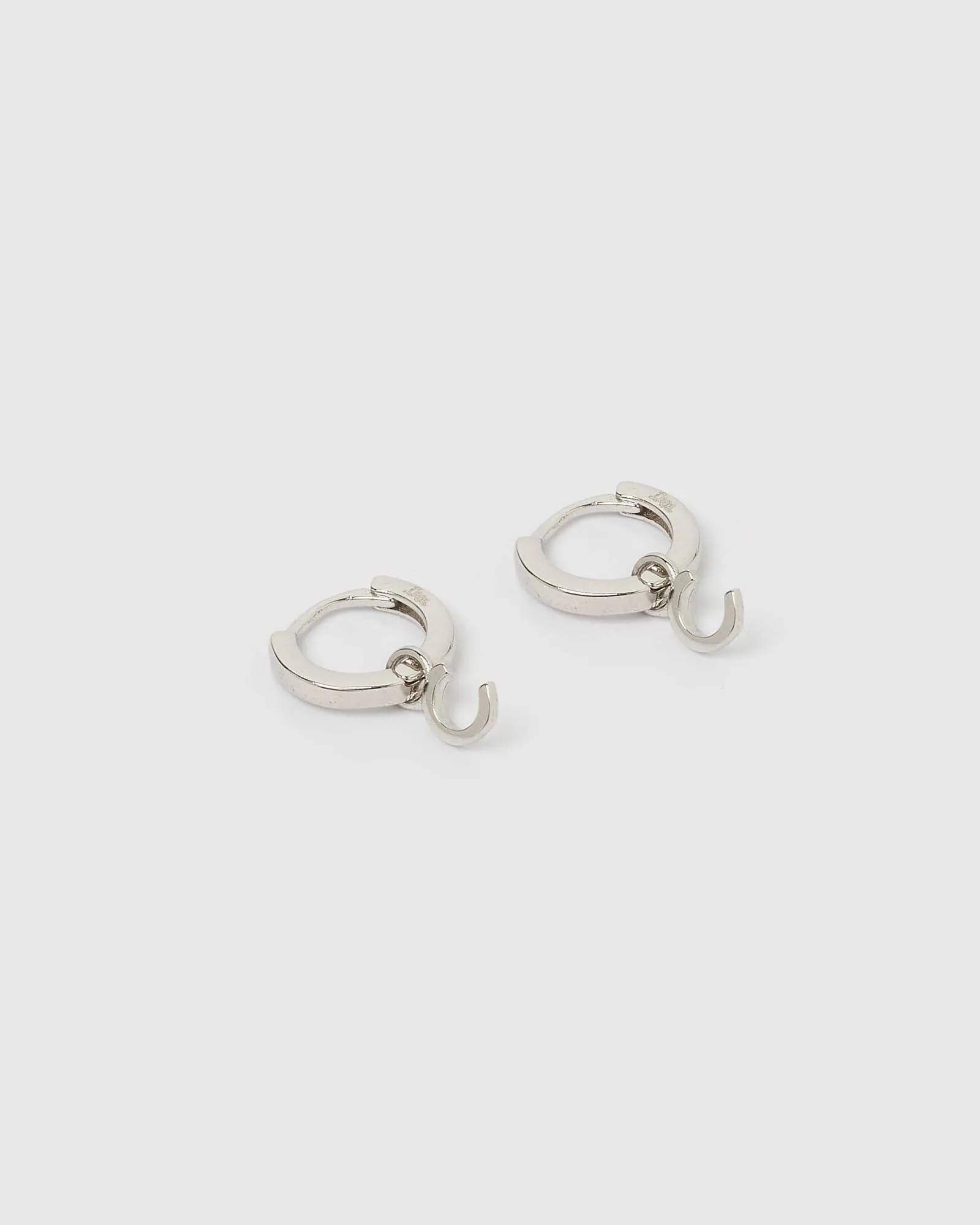 Izoa Alphabet Letter C Huggie Earrings Silver