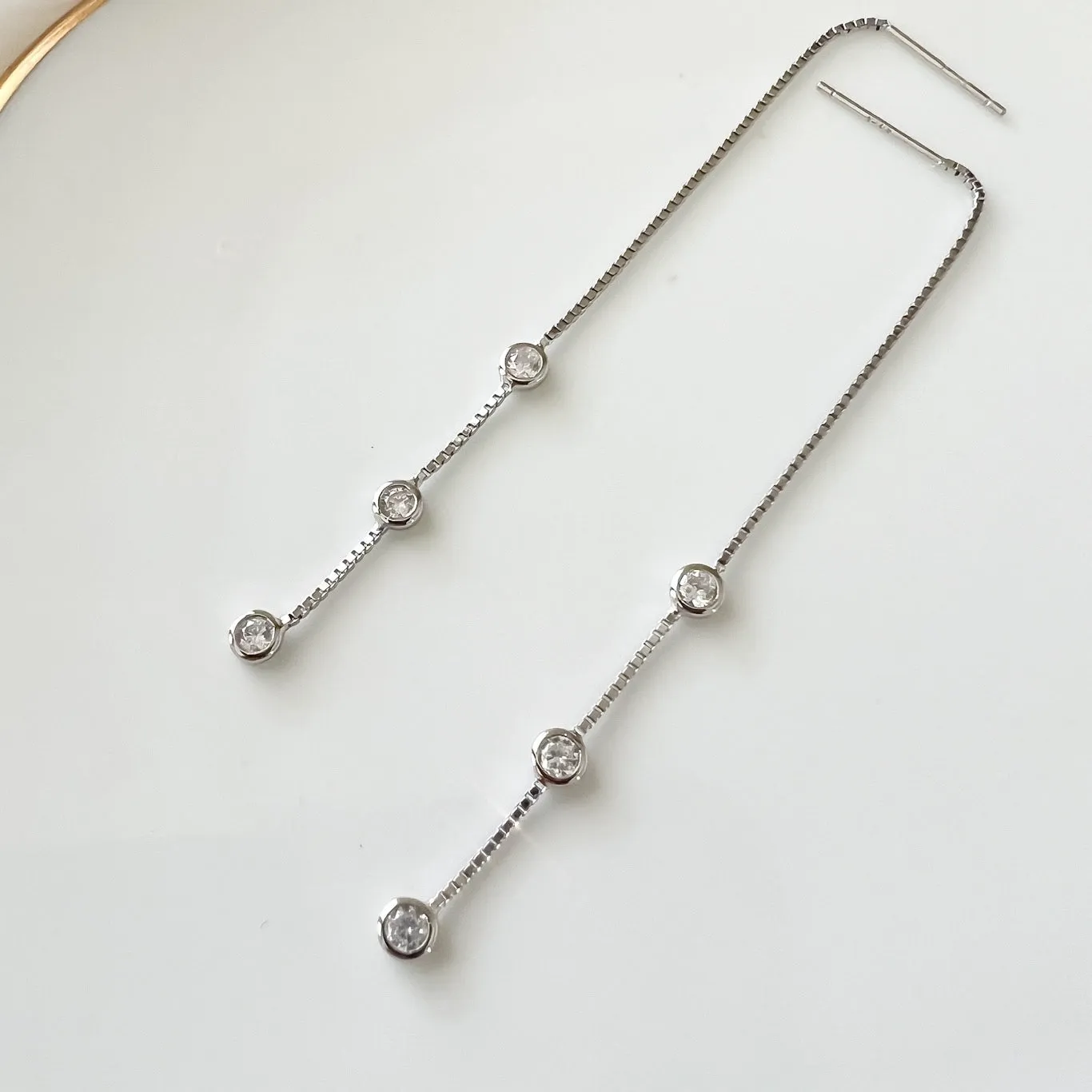 Jolie Bezel Drop Threader Earrings