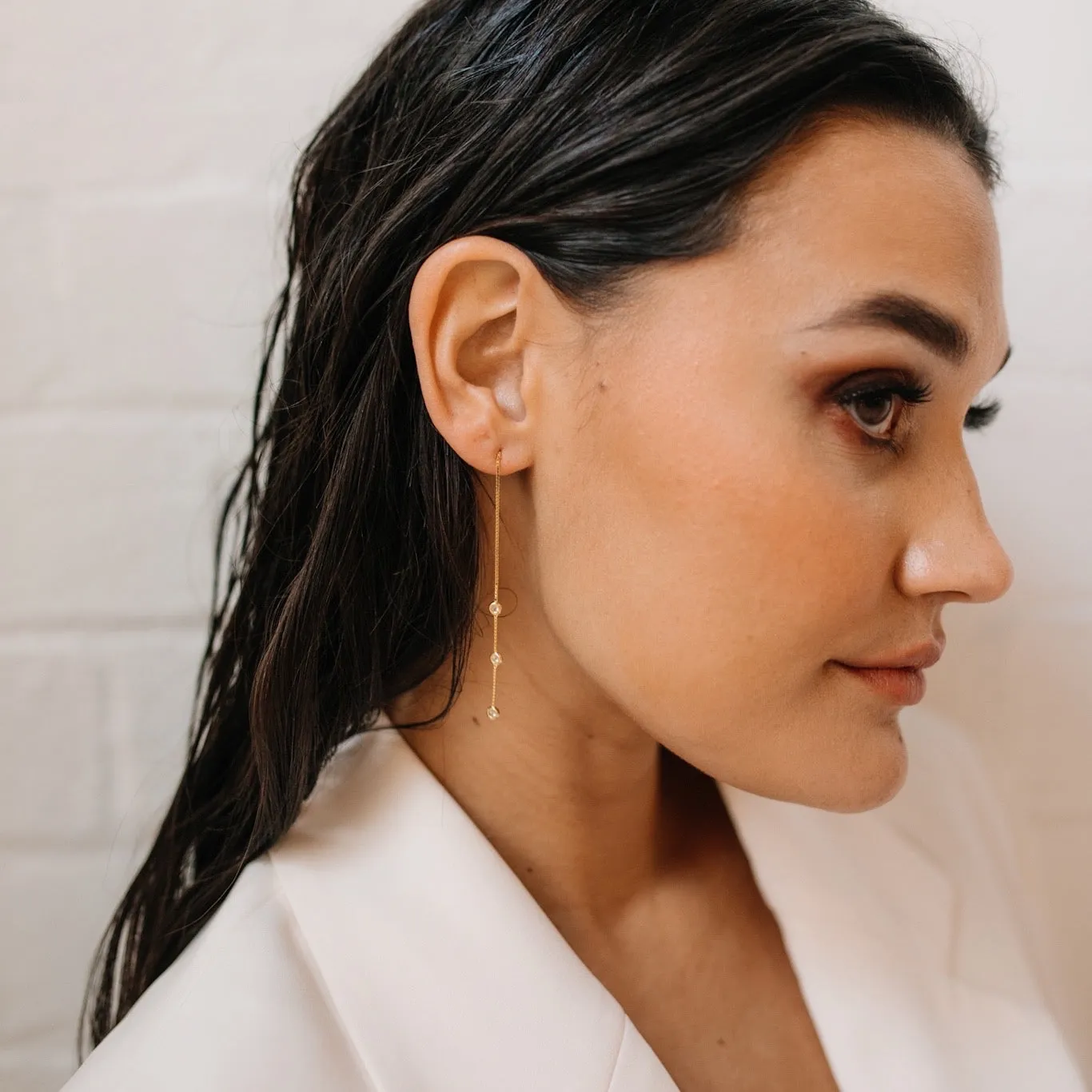 Jolie Bezel Drop Threader Earrings