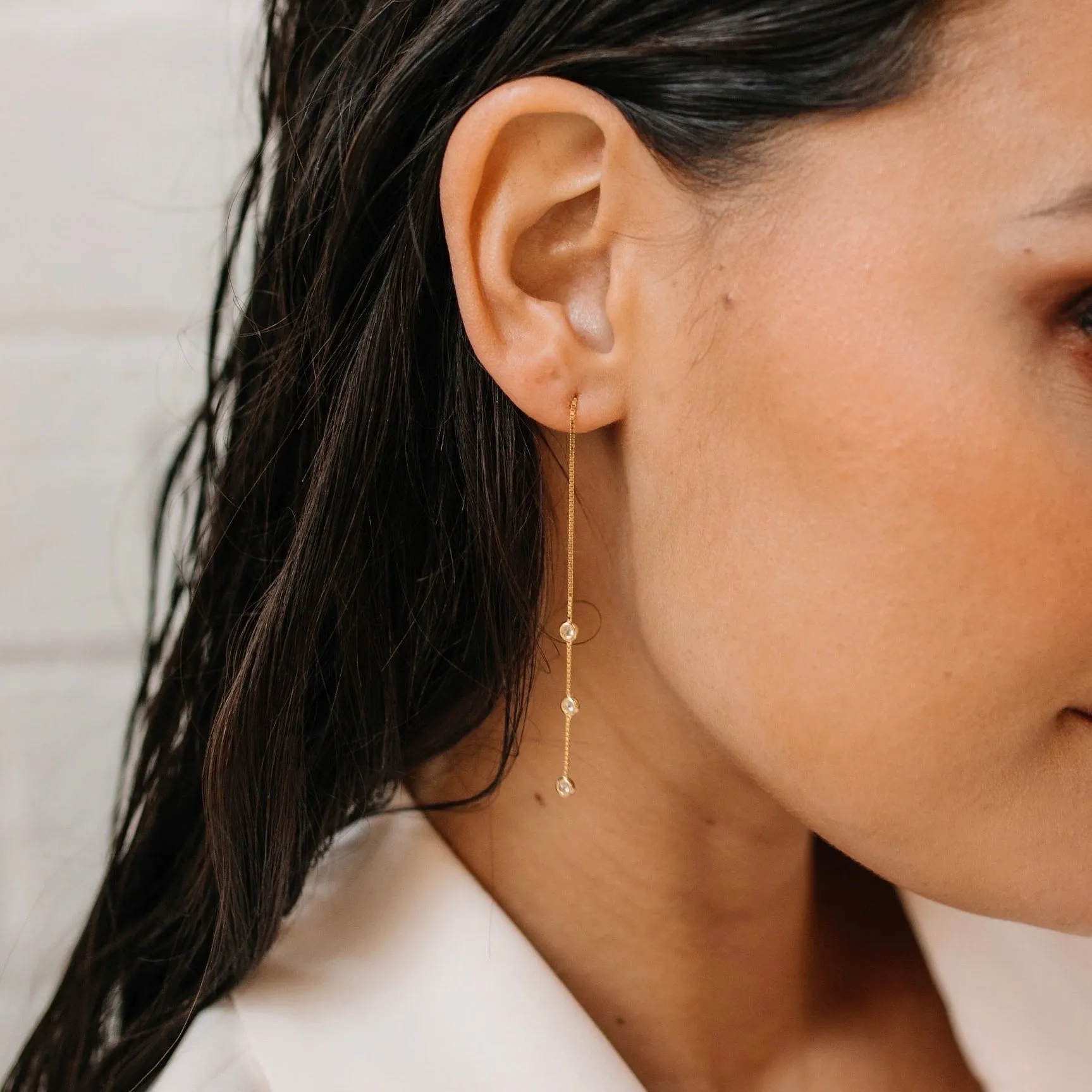 Jolie Bezel Drop Threader Earrings