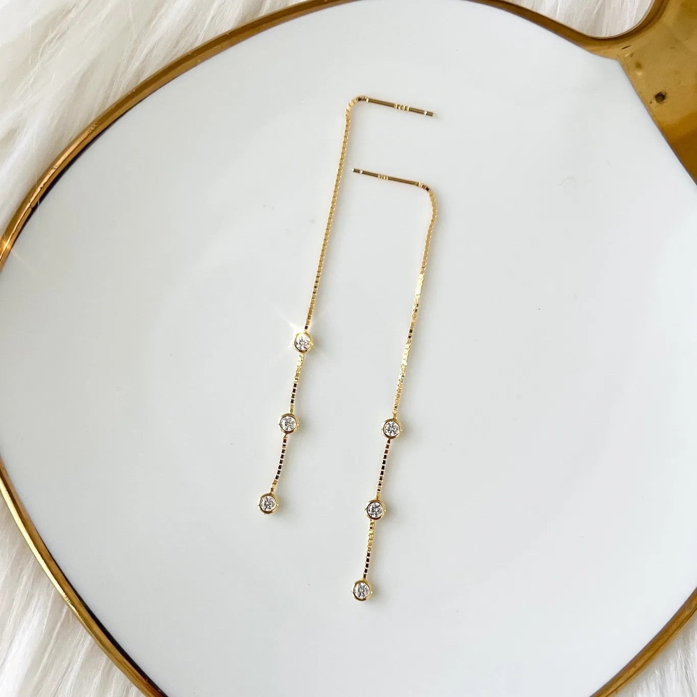 Jolie Bezel Drop Threader Earrings